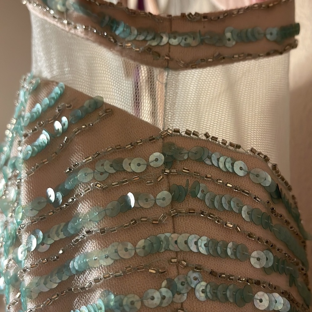 New Mignon Evening dress Sequined Tulle Aqua Blue $499 - Picture 8 of 12